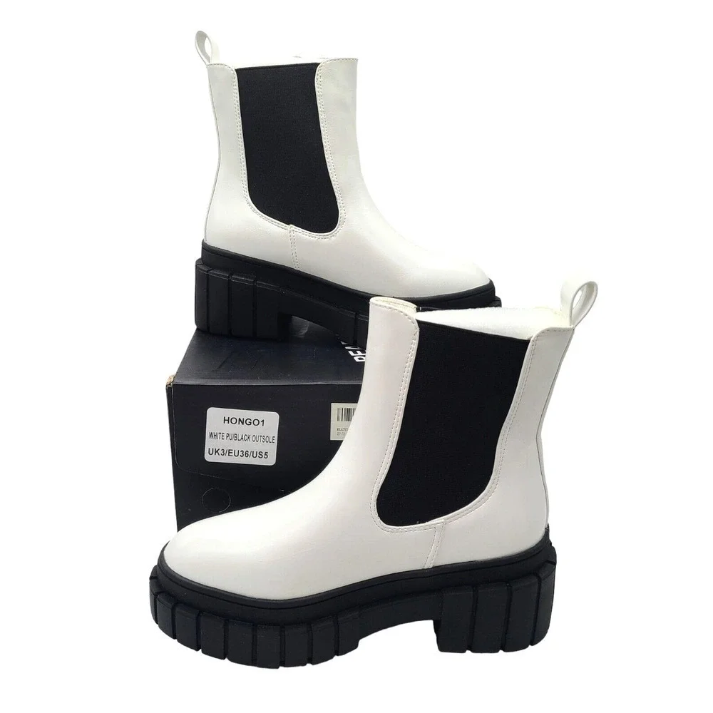 Super Chunky PLATFORM Boots Sz‎ 5 White Chelsea Lug Sole